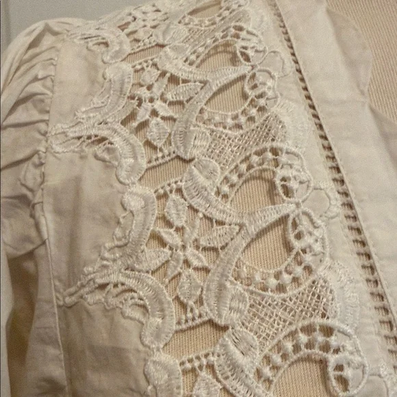 NWT - Free People White Crochet Lace V-Neck Blouse (sz - med) - Picture 3 of 7